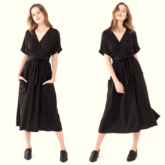UO | Linen Wrap Black Dress | XS - Picture 1 of 11